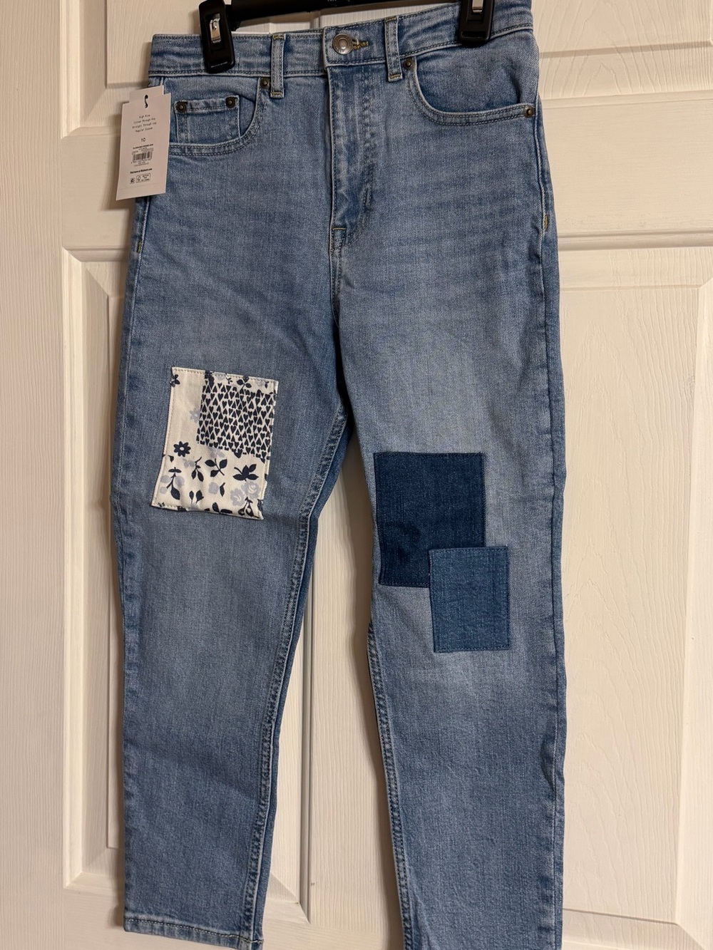 Girl’s Free Assembly Blue Patchwork Jeans High Rise Tapers Size 10